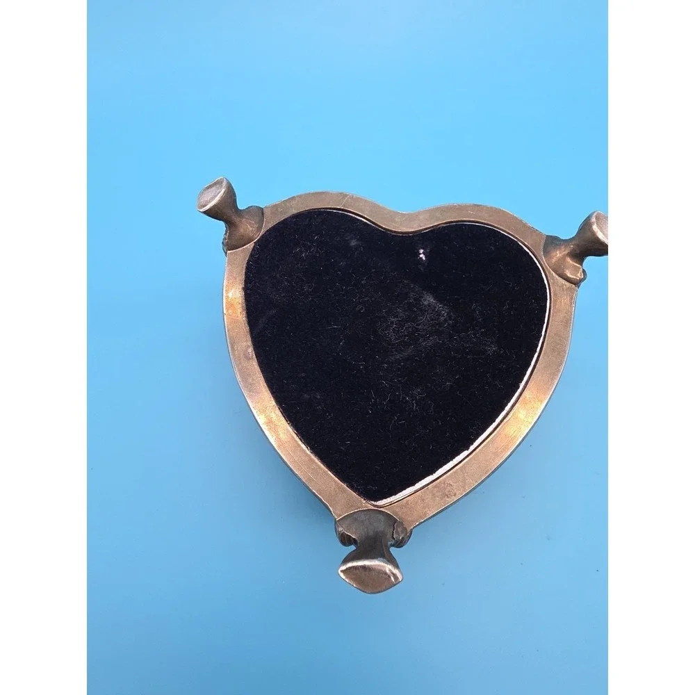 Vintage Silver Plate Jewelry Trinket Box Blue Velvet Lion Head 4